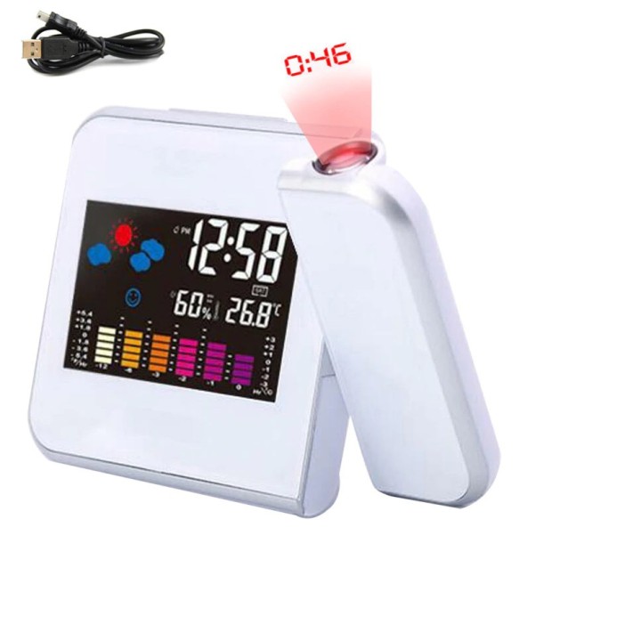 Reloj despertador de proyección con estación meteorológica termómetro indicador de fecha reloj digital cargador USB