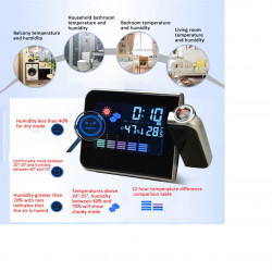 Reloj despertador de proyección con estación meteorológica termómetro indicador de fecha reloj digital cargador USB