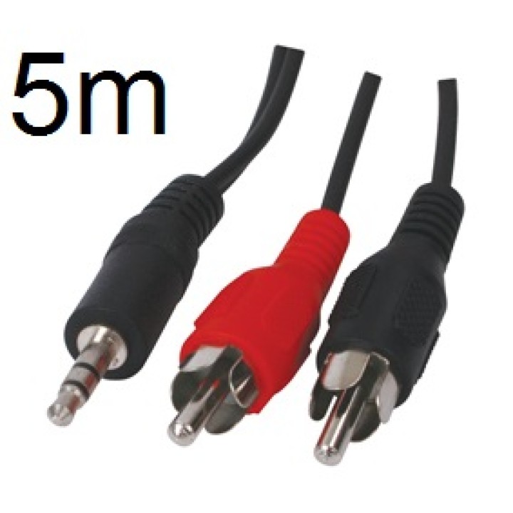 Cable 5m audio video jack 3.5mm stereo male to 2 rca male cable konig - 458/5 jr  international - 1