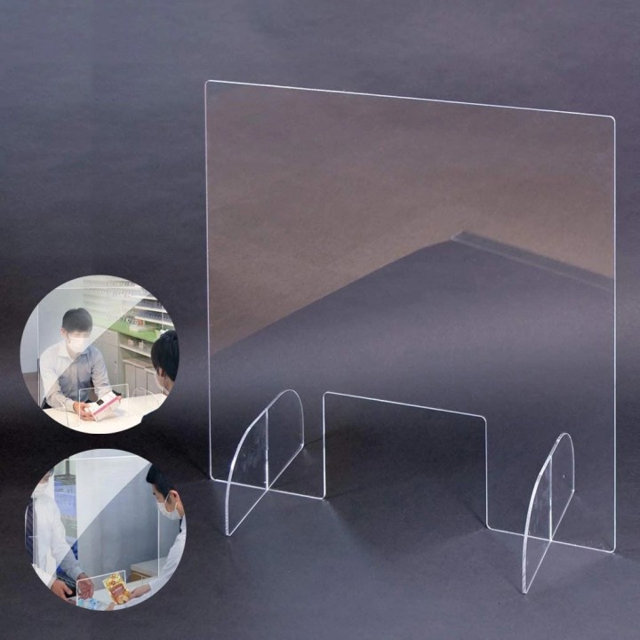 vitre ecran protection plexiglass transparent comptoir 65x65cm accueil réception separation latérale bouclier hygiaphone
