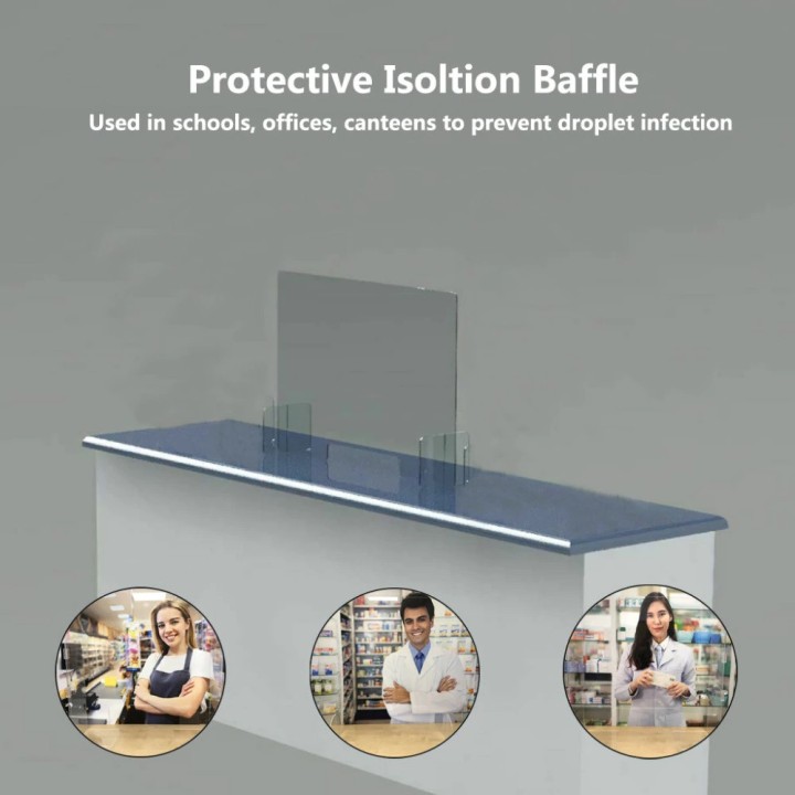vitre ecran protection plexiglass transparent comptoir 65x65cm accueil réception separation latérale bouclier hygiaphone
