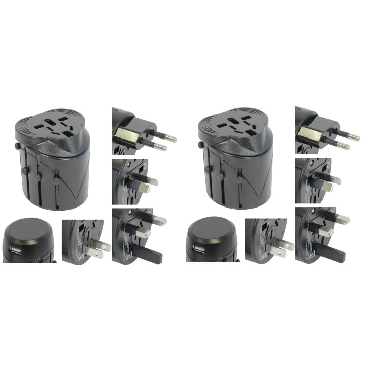 2 X Spina con adattatore usb elettrizza 150 paesi viaggi europa usa australia regno unito gran bretagna jr international - 2