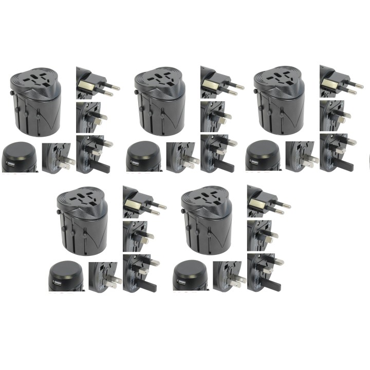 5 X Spina con adattatore usb elettrizza 150 paesi viaggi europa usa australia regno unito gran bretagna jr international - 2