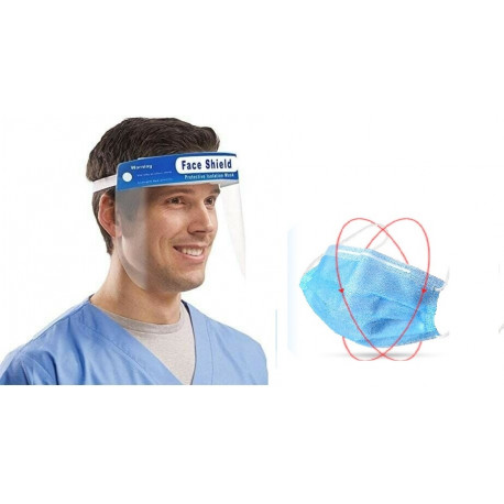1 visiere anti-gouttelettes Anti-buée + 50 masques chirurgicaux écran  facial protection tete bouche nez
