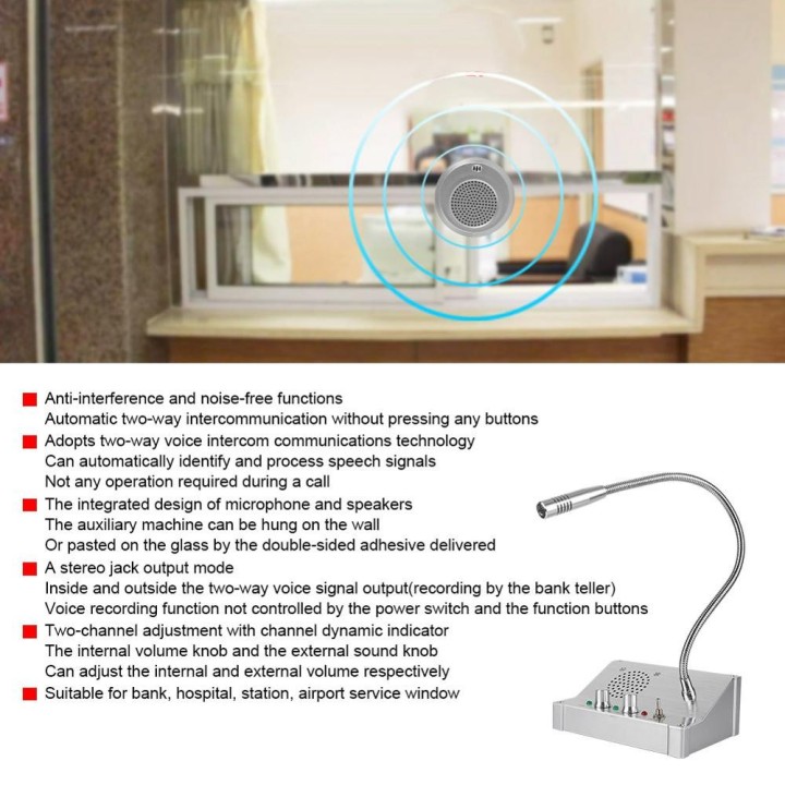 110-240V Dual-Way Bank Station Fenster-Counter Intercom Lautsprechersystem US-Stecker