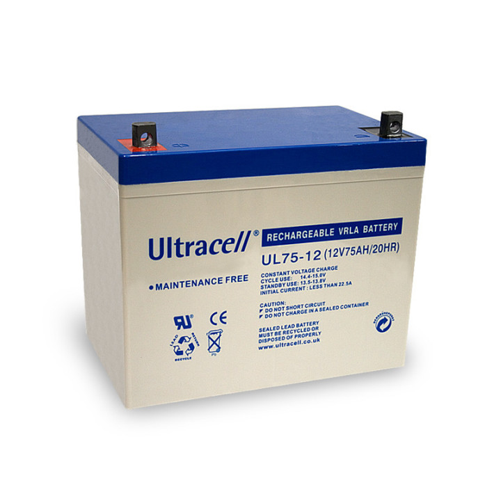 Rechargeable battery 12v 75a 75ah uc75 12 solar wind machine cyclic waterproof storage battery gel ultracell - 1