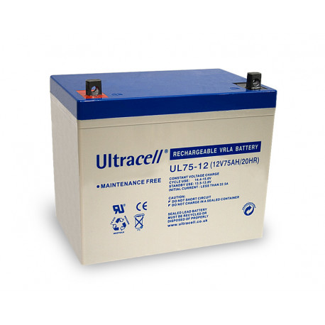 Bateria recargable 12v 75a 75ah uc75 12 solar eolica accumulador accu gel estanco ciclico ultracell - 1