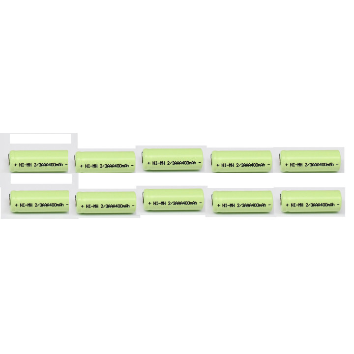 10 x 1,2 V 2 / 3AAA wiederaufladbare batterie 400 mah 2/3 AAA ni-mh nimh zelle mit tab pins für elektrorasierer rasierer eclats 