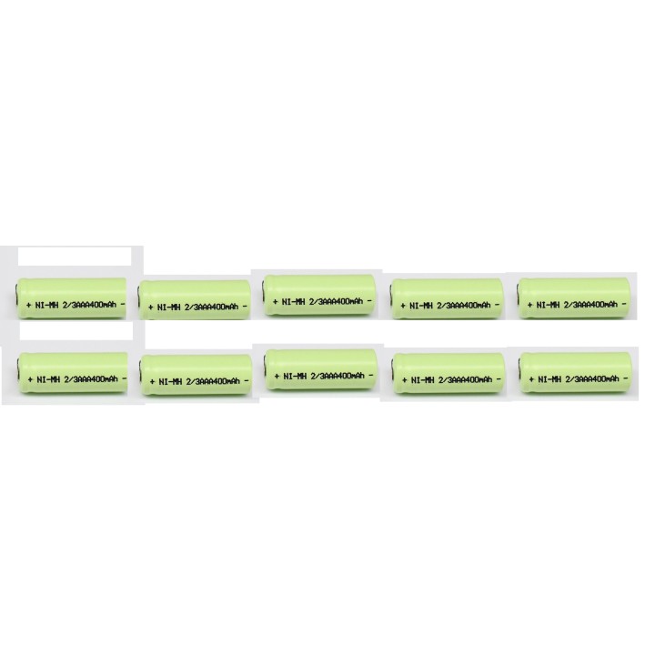 10 x 1.2V batería recargable 2 / 3AAA 400mah 2/3 AAA ni-mh nimh cell con los pernos de la pestaña eclats antivols - 2