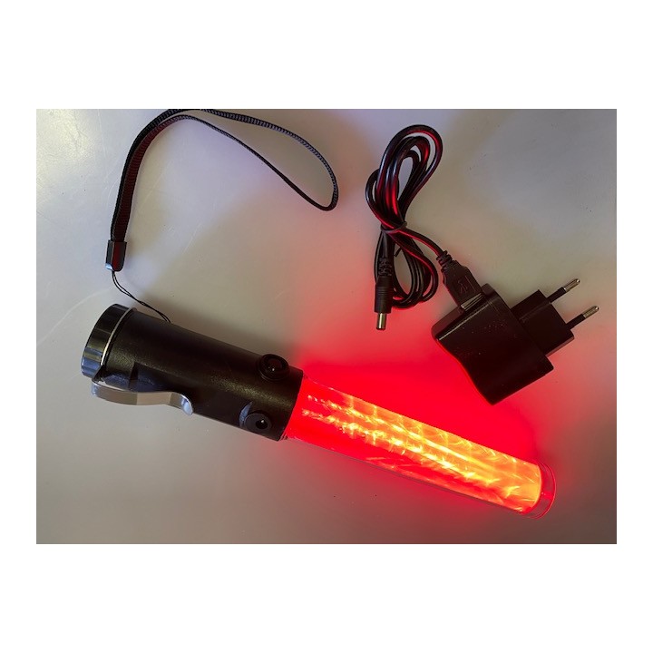 Baton lumineux led rouge + batterie rechargeable + chargeur 220v 5v support magnetique