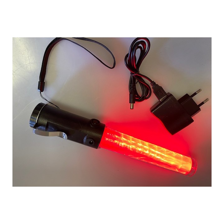 Baton lumineux led rouge + batterie rechargeable + chargeur 220v 5v support magnetique