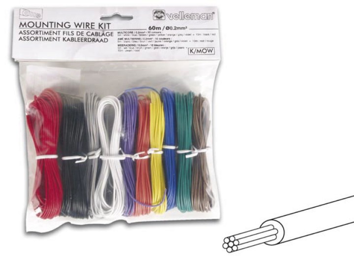 Surtido hilos de cableado 0.2mm 10 colores 60m ame multibrins k mow velleman jr  international - 1