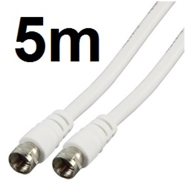 Cable antena f macho f macho 75 ohm 5m droit blanco senal analogico audio video cable 527 5 nedi konig - 1