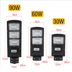 Lampe solaire Réverbère LED 30W Radar PIR capteur de mouvement télécommande