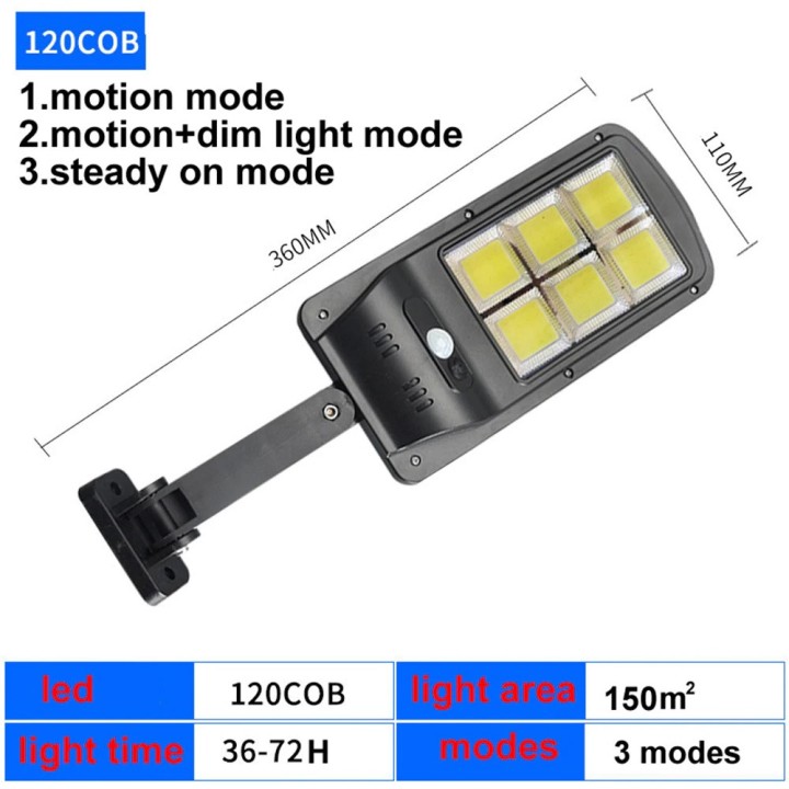 120COB Solar Wall Street Light PIR Bewegungssensor Wasserdichte Solar-Außenlampen