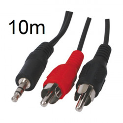 Black and red audio cable 3.5mm stereo male to basic 2 rca male blister 10m length hq - 1