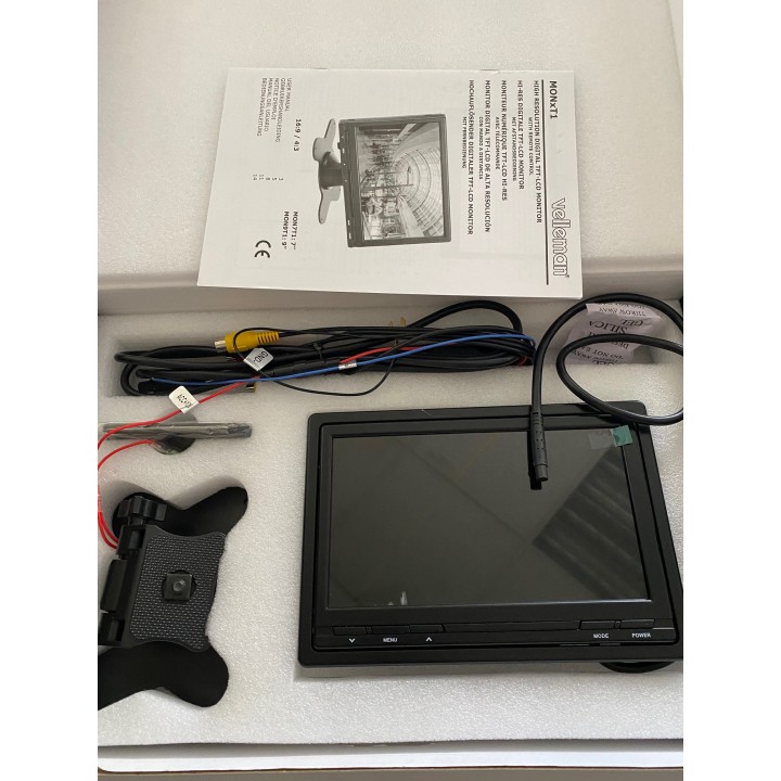 Monitor de video digital 18cm color 7 pulgadas 12v tft control remoto lcd vigilancia 16: 9 4: 3 mon7t1 velleman - 3