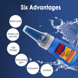 Colle instantanée 401 20gr cyanoacrylate transparente pour plastique pvc cuir bois ceramique