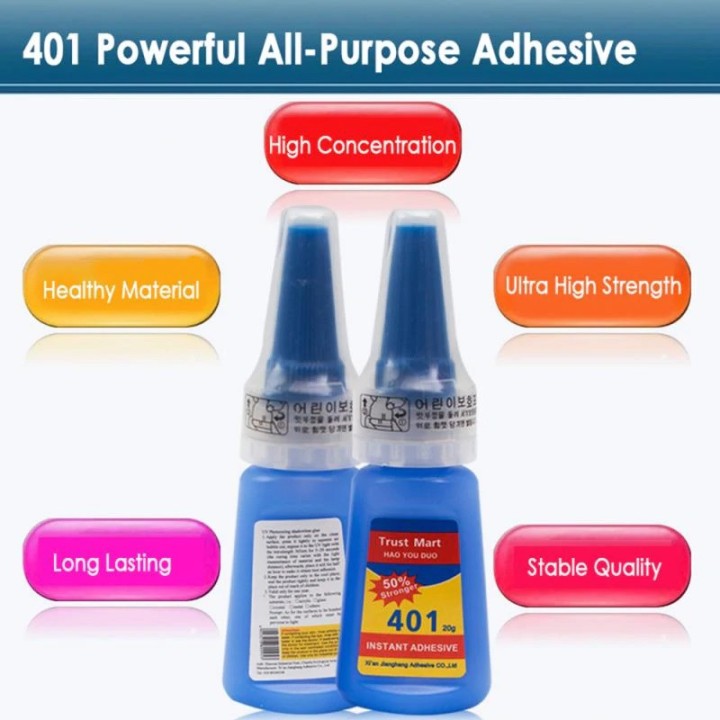 Instant glue 401 20gr transparent cyanoacrylate for plastic pvc leather wood ceramic