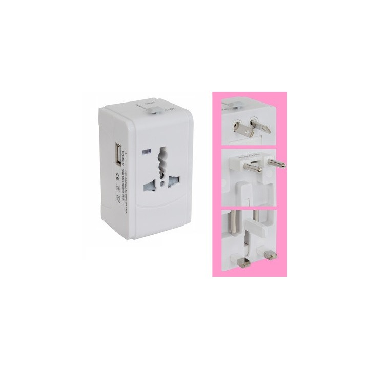 Adaptador conector electrico 150 paises con puerto usb viaje europa usa inglaterra uk australia maclarry - 1