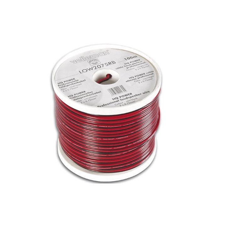 Cable altavoz cca 2x0.75mm2 rojo negro bobina 100m velleman - 1