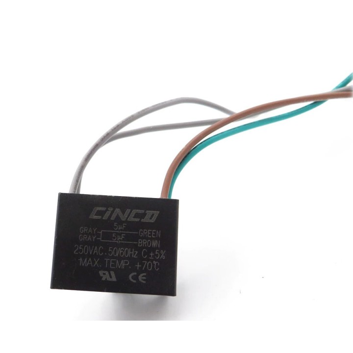 Condensador de ventilador de techo Cbb61 5Uf + 5Uf 4 cables, 250 Vac Modelo: CBB61