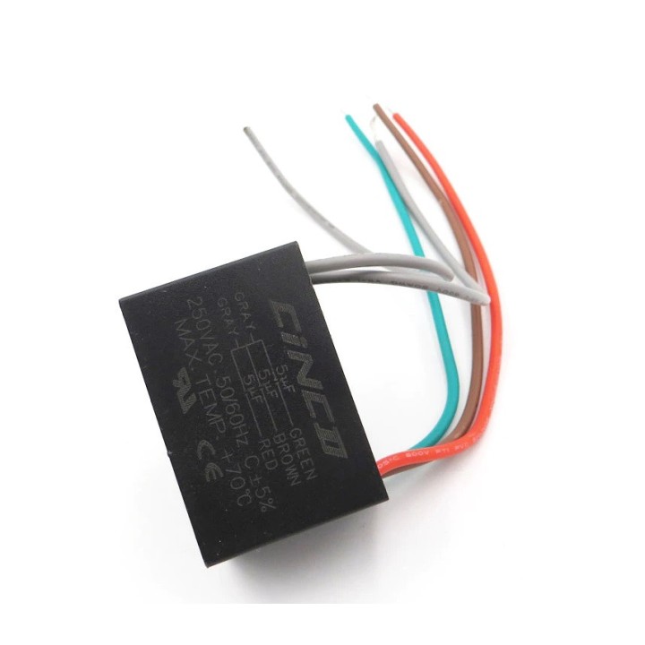 Condensador de ventilador de techo Cbb61 5Uf + 5Uf + 5uf 5 cables, 250 Vac Modelo: CBB61