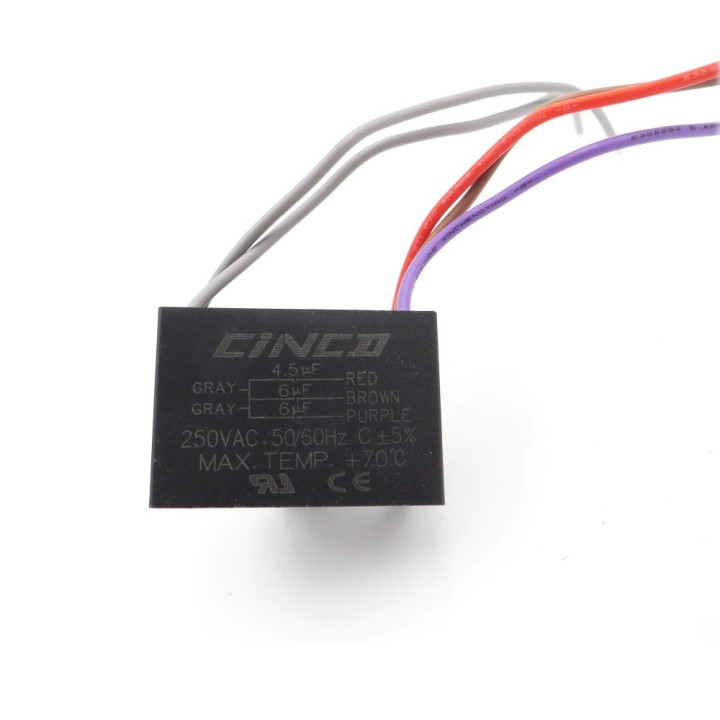 Condensador de ventilador de techo Cbb61 4.5Uf + 6Uf + 6uf 5 cables, 250 Vac Modelo: CBB61