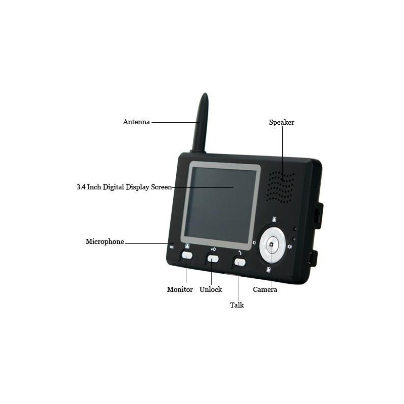 Portier Vidéo Interphone Sans Fil 2.4GHz Moniteur Ecran 3.5" TFT LCD Caméra IR