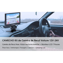 Camera video couleur 12V 24V + Moniteur video 7p 18cm 12v 24v + cable 10m bus camion auto