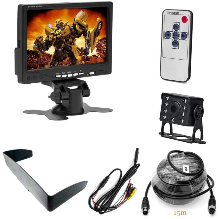 12V 24V Farbvideokamera + 7p 18cm 12V 24V Videomonitor + 10m Bus Truck Autokabel