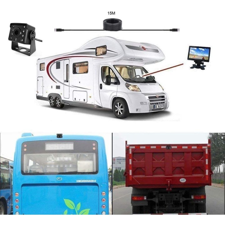 12V 24V color video camera + 7p 18cm 12v 24v video monitor + 10m bus truck auto cable
