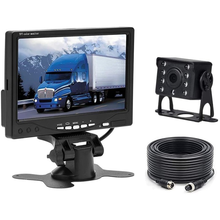Camera video couleur 12V 24V + Moniteur video 7p 18cm 12v 24v + cable 10m bus camion auto