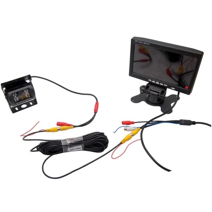 Camera video couleur 12V 24V + Moniteur video 7p 18cm 12v 24v + cable rca 6m bus camion auto