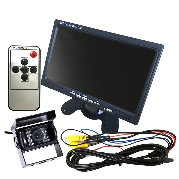 Camera video couleur 12V 24V + Moniteur video 7p 18cm 12v 24v + cable rca 6m bus camion auto