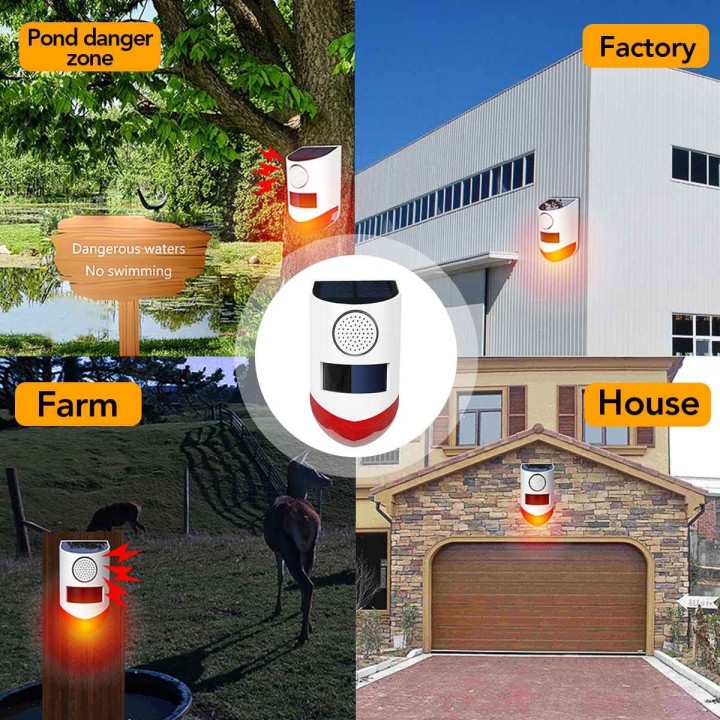 120 dB Solar Sound Light Alarm Drahtloser Infrarot-Bewegungssensor-Detektor IP67