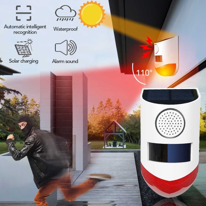 120 dB Solar Sound Light Alarm Drahtloser Infrarot-Bewegungssensor-Detektor IP67