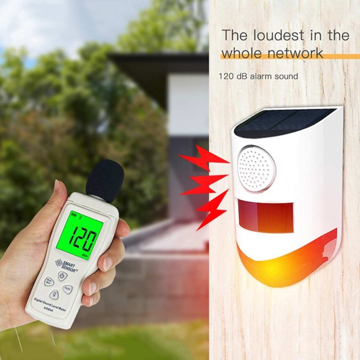 120 dB Solar Sound Light Alarm Drahtloser Infrarot-Bewegungssensor-Detektor IP67