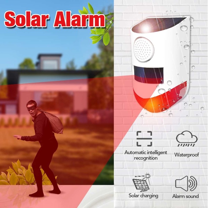 120 dB Solar Sound Light Alarm Drahtloser Infrarot-Bewegungssensor-Detektor IP67