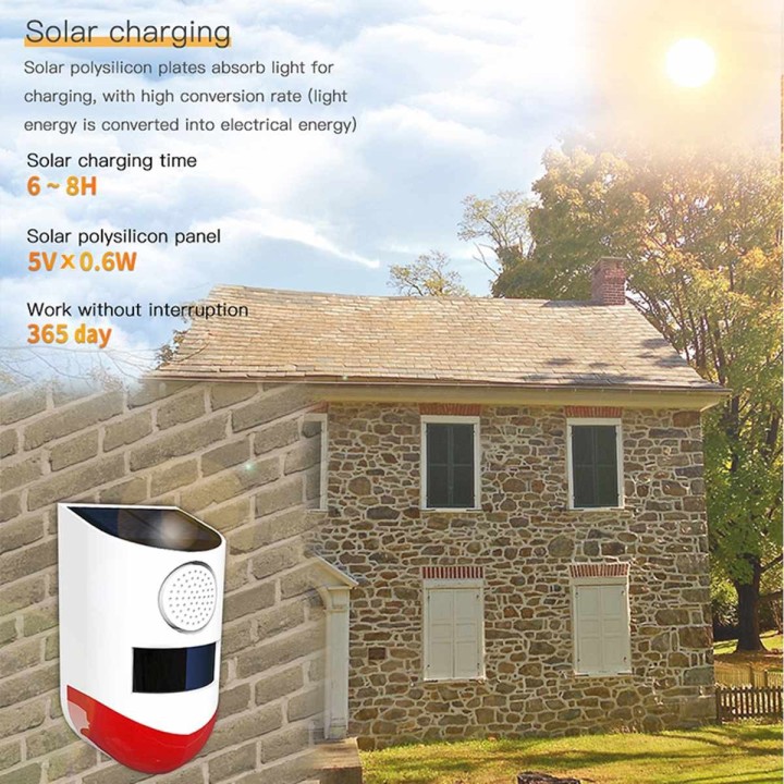 120 dB Solar Sound Light Alarm Drahtloser Infrarot-Bewegungssensor-Detektor IP67