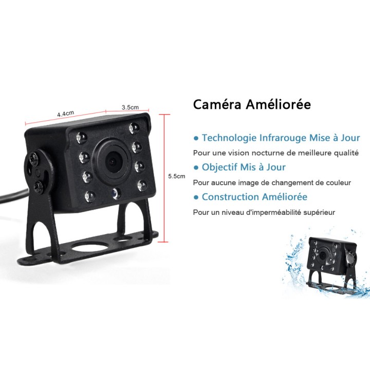 Camera video couleur 12V 24V + Moniteur video 7p 18cm 12v 24v + cable 10m bus camion auto