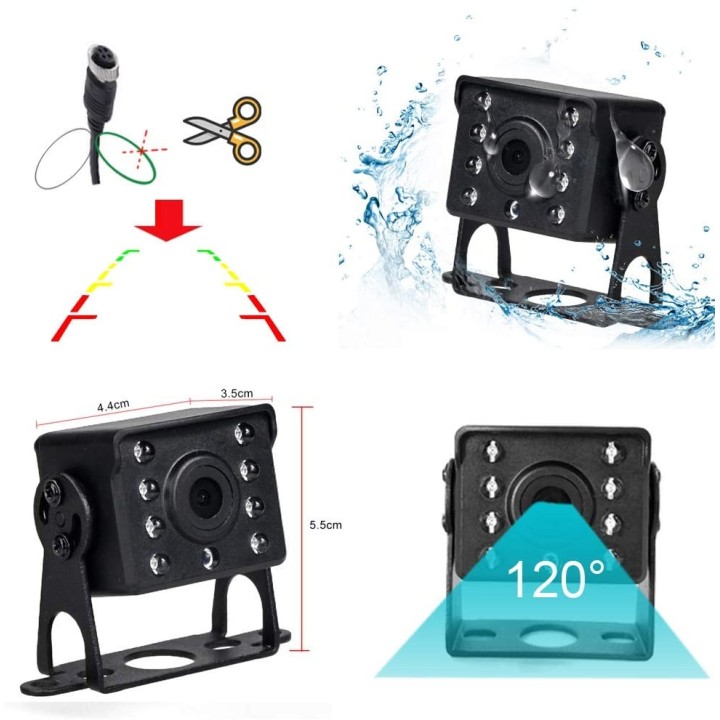 Camera video couleur 12V 24V + Moniteur video 7p 18cm 12v 24v + cable 10m bus camion auto