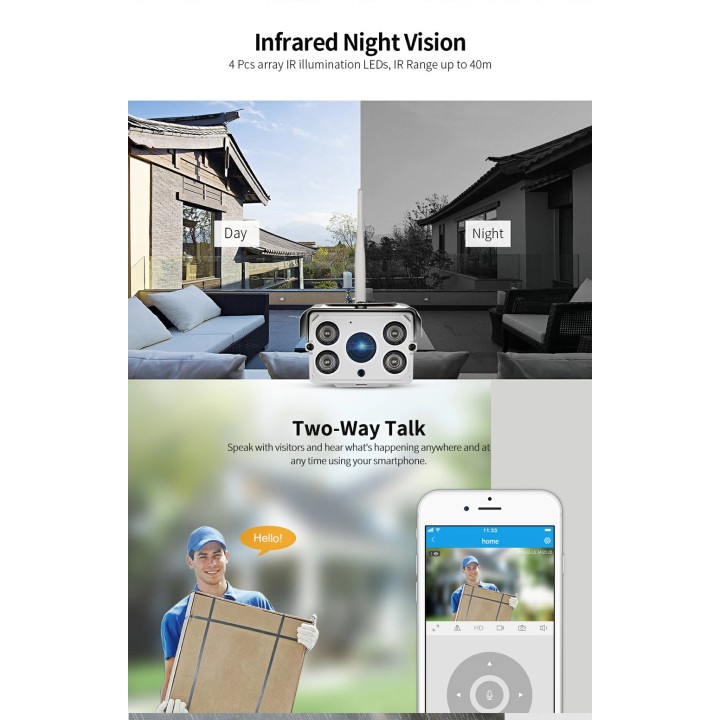 Camera Surveillance exterieure etanche IP Wifi 3mp Sricam SH027 Zoom x5 protocole ONVIF micro SD 64 GO