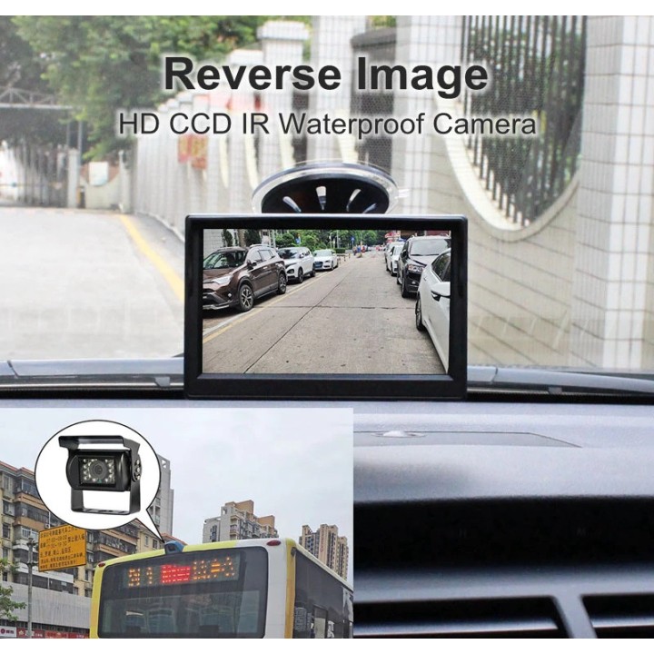 Moniteur video 12v 24v 4 pin 5 p 12.7cm couleur 2 entrées vidéo + Ventouse et Support  pour bus camion auto