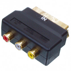 Adaptador peritel macho hacia 3 rca hembras audio video in chapado en oro negro caja plastica scart50 konig - 1