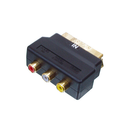 Scart adapter stecker 3 cinch-audio-oder video in furnierte scart 50g schwarzes kunststoffgehäuse konig - 1