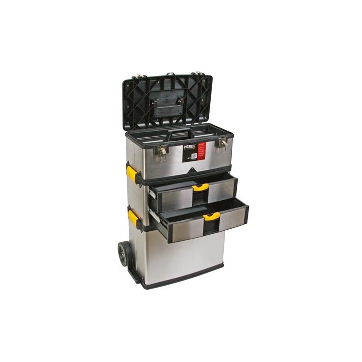 Otba4 un metallo servo strumenti con ruote 3 scomparti stoccaggio sicuro in acciaio inox velleman - 4