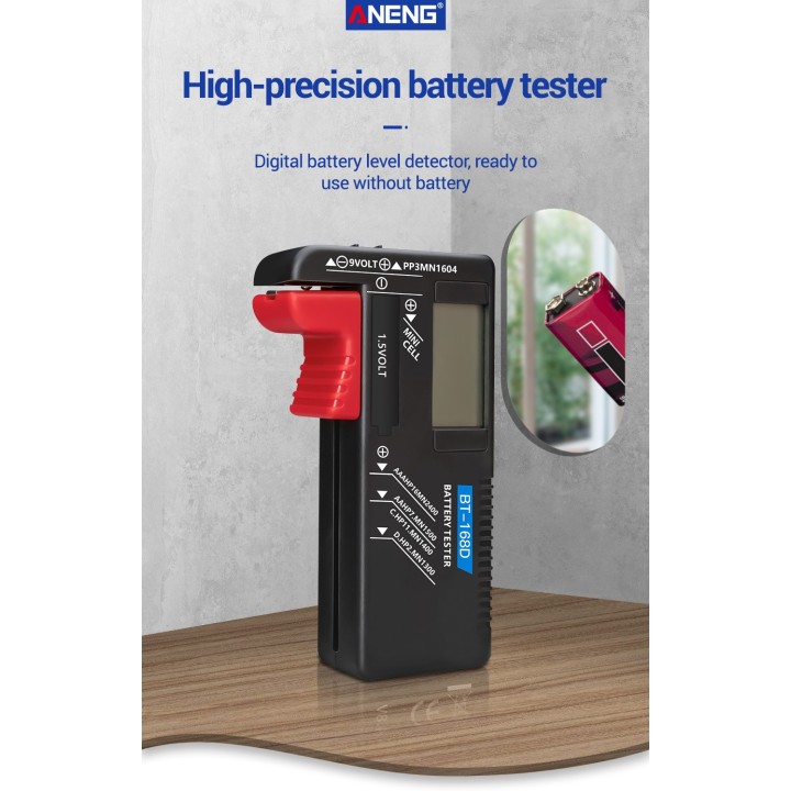 Testeur de piles aaa (lr3), aa (lr6), c (lr14), d (lr20), 9v et piles bouton BT-168D