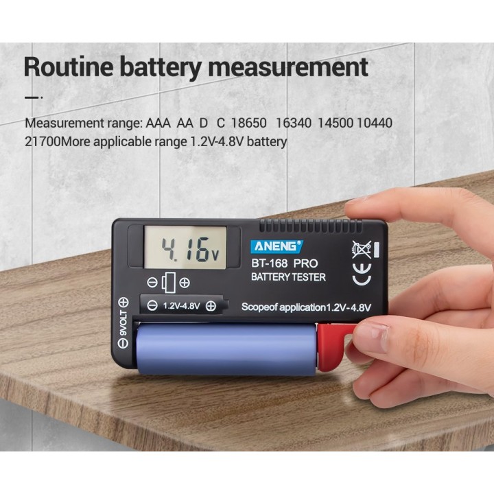 Testeur de piles aaa (lr3), aa (lr6), c (lr14), d (lr20), 9v et piles bouton BT-168D