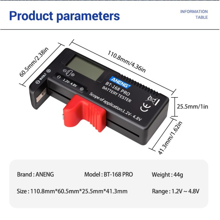 Probador de capacidad de batería digital universal BT-168D Indicador de carga a cuadros de batería Diy Prueba BT168D